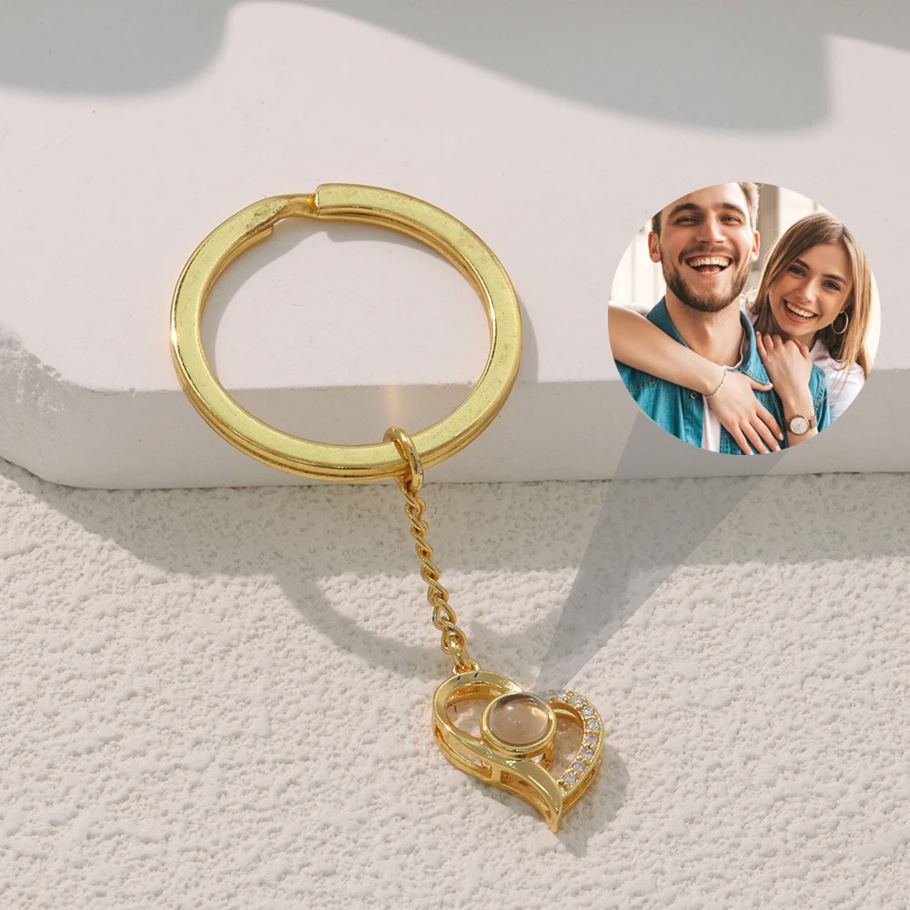 Custom Heart shaped Photo Projection Keychain  with Stainless Steel Custom Projection Keychain Christmas Gift Jewelry 2024