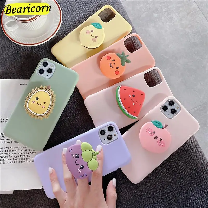 

Cartoon Phone Holder Case For iPhone 14 13 12 mini 11 Pro Max 6 6s 7 8 Plus X Xs Max XR Avocado Lemon Stand Soft Silicone Cover