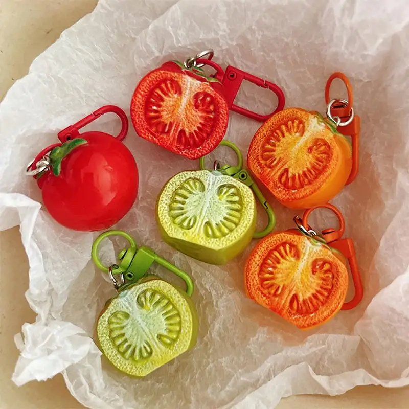 3D Red Tomato Keychain Aesthetic Resin Fruit Charm Pendant Mini Decor for Phone Case Bag Key Ring Thanksgiving Gift