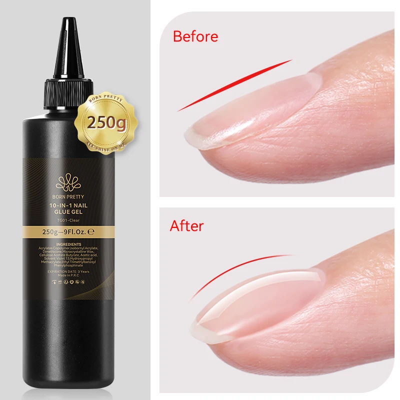 BORN PRETT 250g 10 IN 1 Nail Glue Gel Polish Transparent Color Gel Semi Permanent Soak Off UV Gel Function Gel Base Gel Nail Art