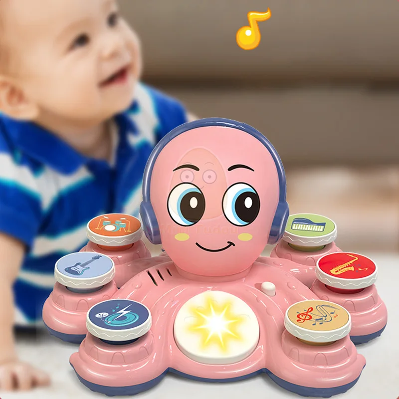 Musical Instrument Octopus Hand Drum Electric Flash Preschool Learning Play Music Toy Early Educational Toys For Children Gift