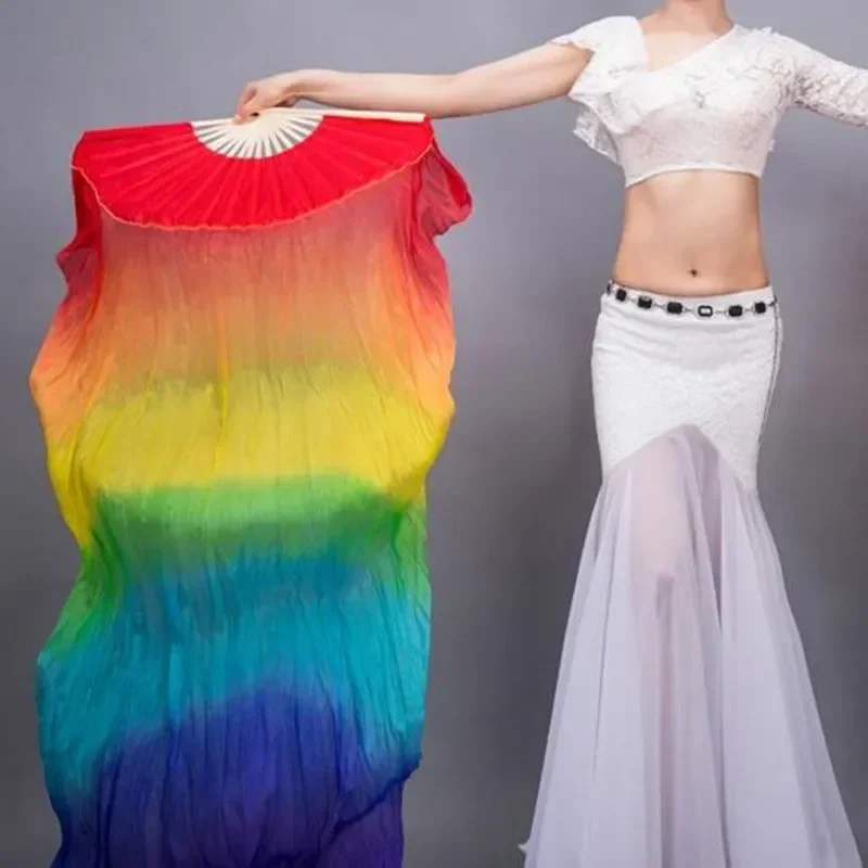 

Hot Sell Fire Flame Imitation Silk Fan Veil 1 Pair(1L+1R) Cheap Polyester Fabric Bamboo Long Fan Belly Dance Show Props