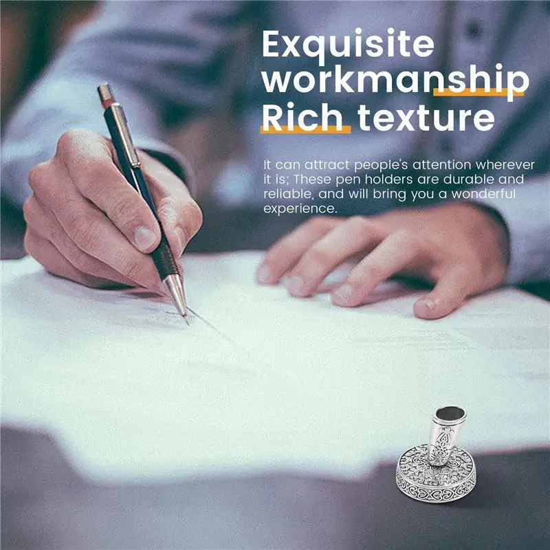 Efficient 2 Pieces Vintage Round Metal Feather Pen Holder Insertion Pen Holder Feather Quill Pen Stand Desktop Dip Pens Base