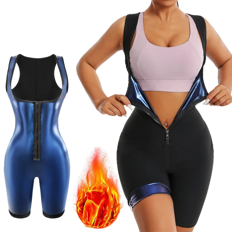 Women Hot Thermo Sauna Bodysuit One Piece Jumpsuit Shapewear Fitness Workout Sweating Bodysuit Body Shaper Thigh Trimmer Shorts