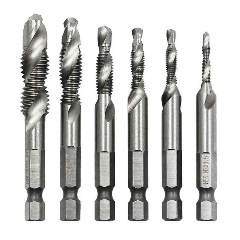 6pcs Tap Drill Bit Set For Metal Diameter 3-10mm Thread Repair Kit High Speed Steel Perforated Spiral Metric Composite Tap