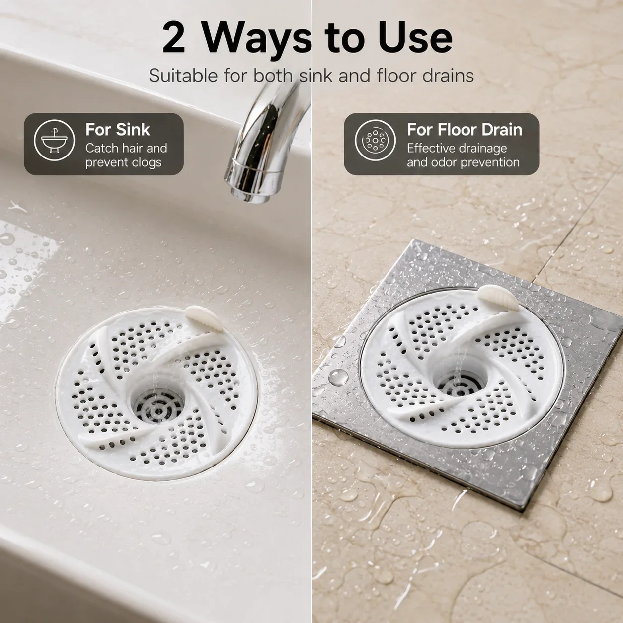 3PCS Shower Drain Hair Catcher Floor Drain Strainer Anti Clog Filter White Removable Washable Cover for Bathroom Drain Guard