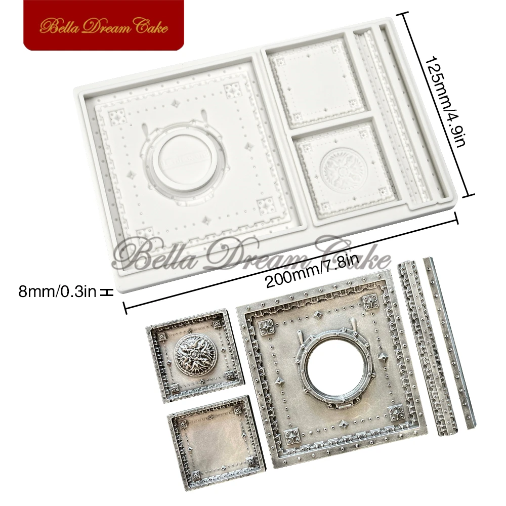 3D Steampunk Frame Relief Silicone Mold Fondant Chocolate Embossed Mould Cake Decorating Tool DIY Clay Plaster Molds Bakeware