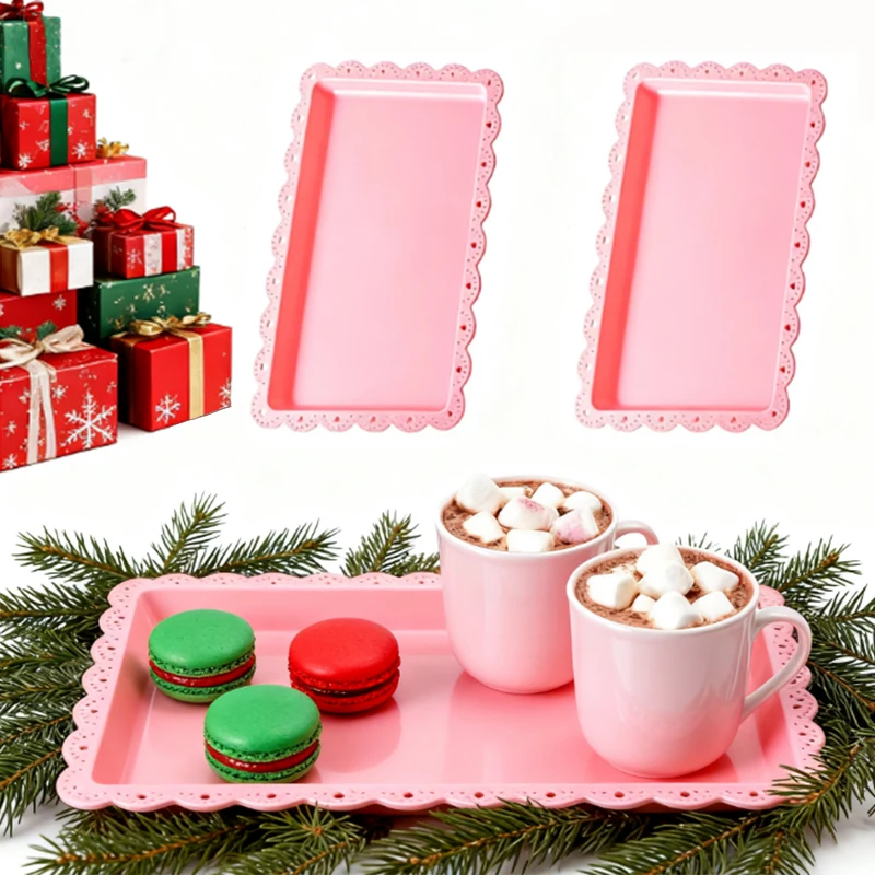 2/5 قطعة رف كعكة وردي فاخر لطاولة الحلوى صينية حلوى شاي بعد الظهر صينية كعك ثلاثية الطبقات، مناسبة لعيد الميلاد. #3