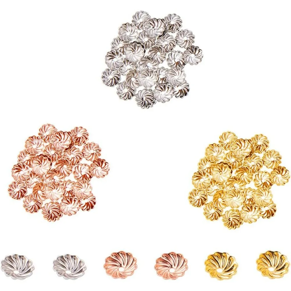 600pcs Flower Bead Cap, 3 Colors Bead End Caps Brass End Caps Metal Multi-Petal Spacer Beads Caps End Charm Cap for DIY