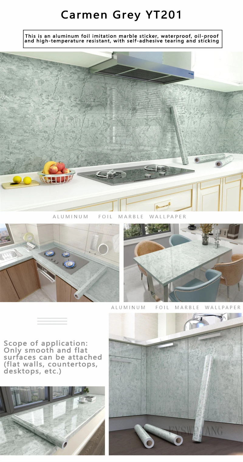40cm Width Marble Self Adhesive Wallpaper Vinyl Wall Stickers Waterproof Contact Paper For Kitchen Decorative Film Home Decor