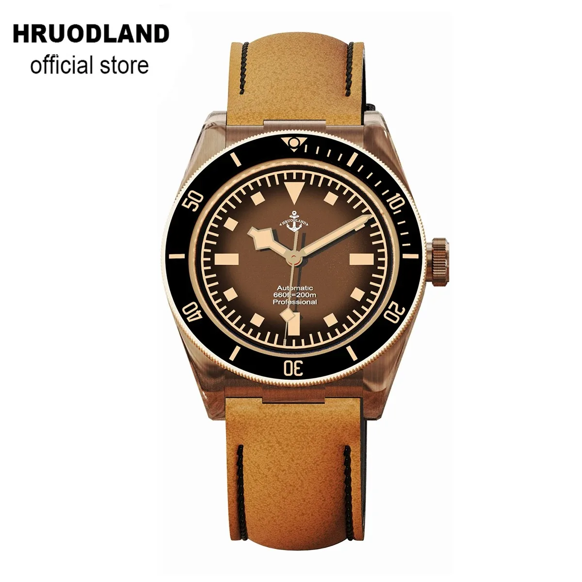 Hruodland 39mm Bronze Automatic Vintage Men Dress Watches Sapphire Crystal PT5000 Mov\'t Mechanical Diving Wristwatch for Male