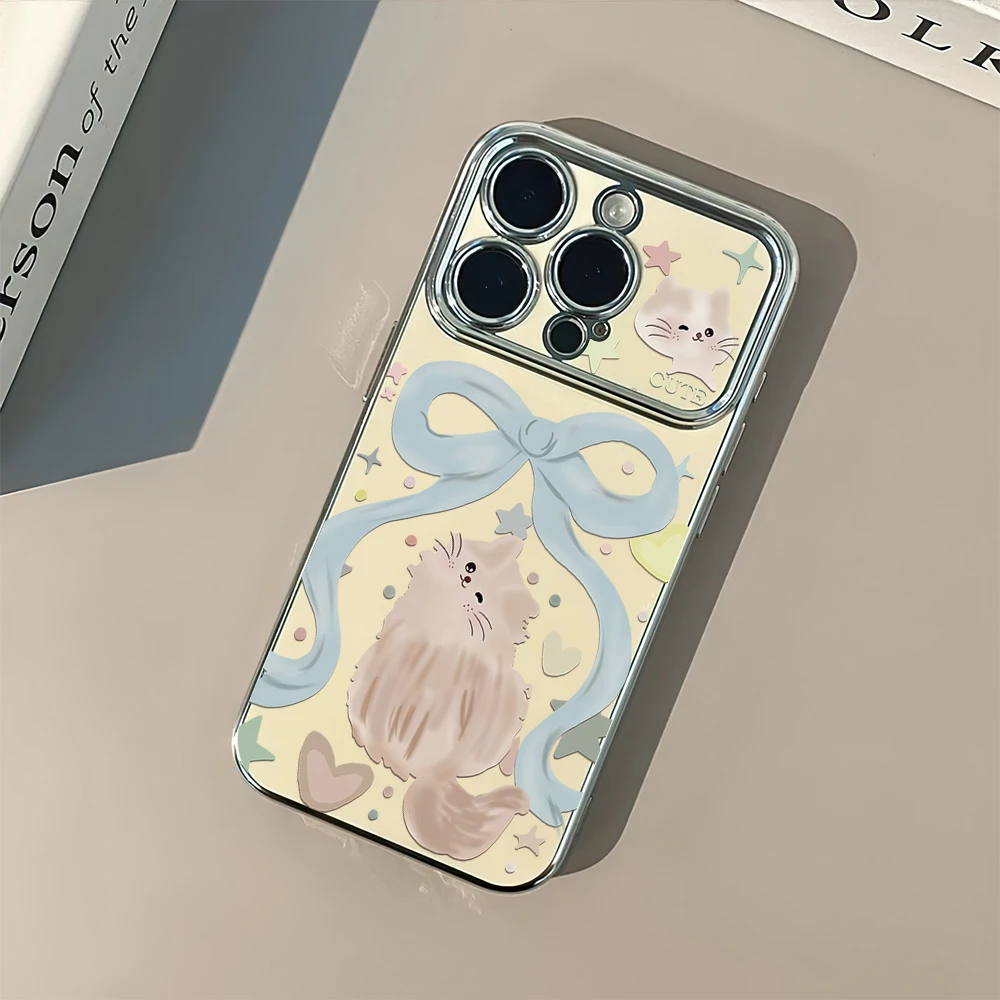 Cartoon Bows Cute Cats And Dogs Electric Ferry Large Window Phone Case For iPhone 12 11 13 14 15 16 Max Pro Plus Shell