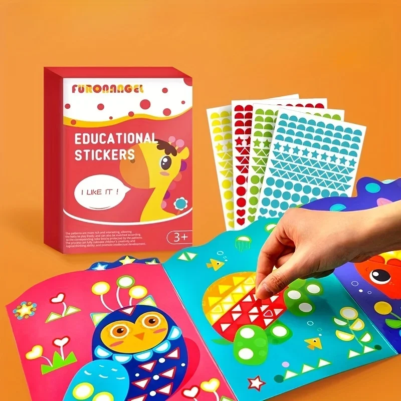 1Set anak-anak kartun hewan Diy stiker Set - 3-6 tahun pendidikan geometris kerajinan Kit, kreatif menyenangkan TK seni perlengkapan