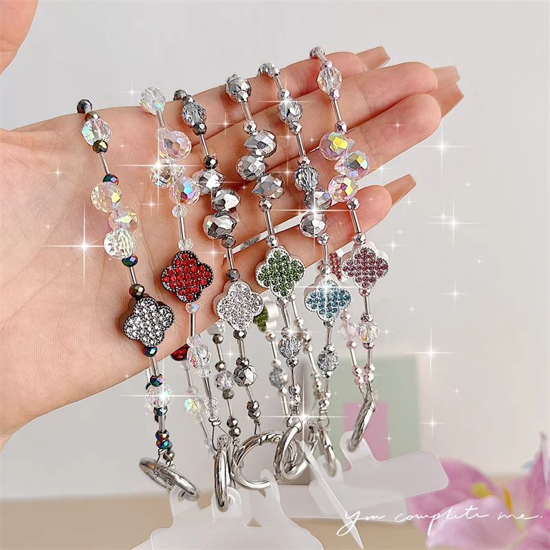 

Cute Rhinestone Bead Mobile Phone Chain for iPhone Case Korean Phone Anti-lost Lanyard Key Short Wrist Pendant Hanging Rope
