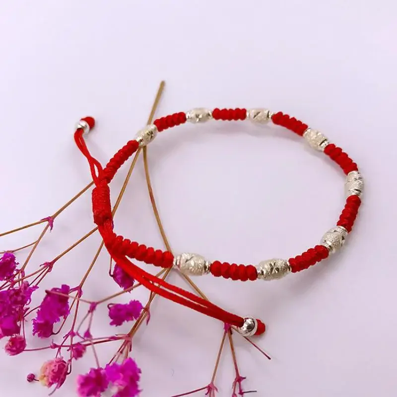 Handmade 925 Sterling Silver Beads Red Rope Bracelets Cord String Braided Friendship Lucky Bangle For Women Men Couple Lover