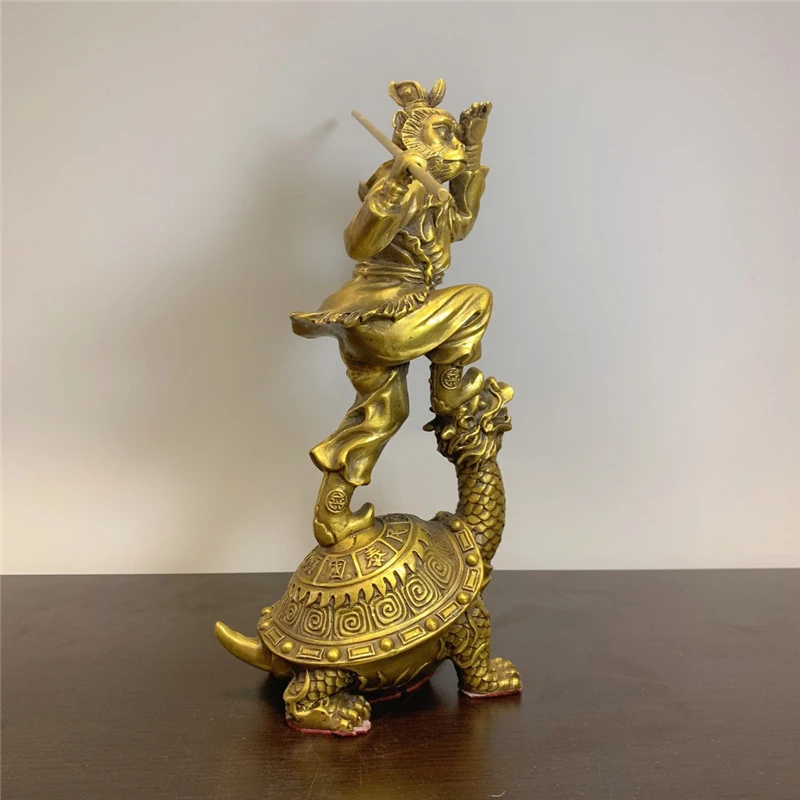 Brass monkey ornament, dragon-headed turtle at top, Sun Wukong the Great Sage, bronze statue