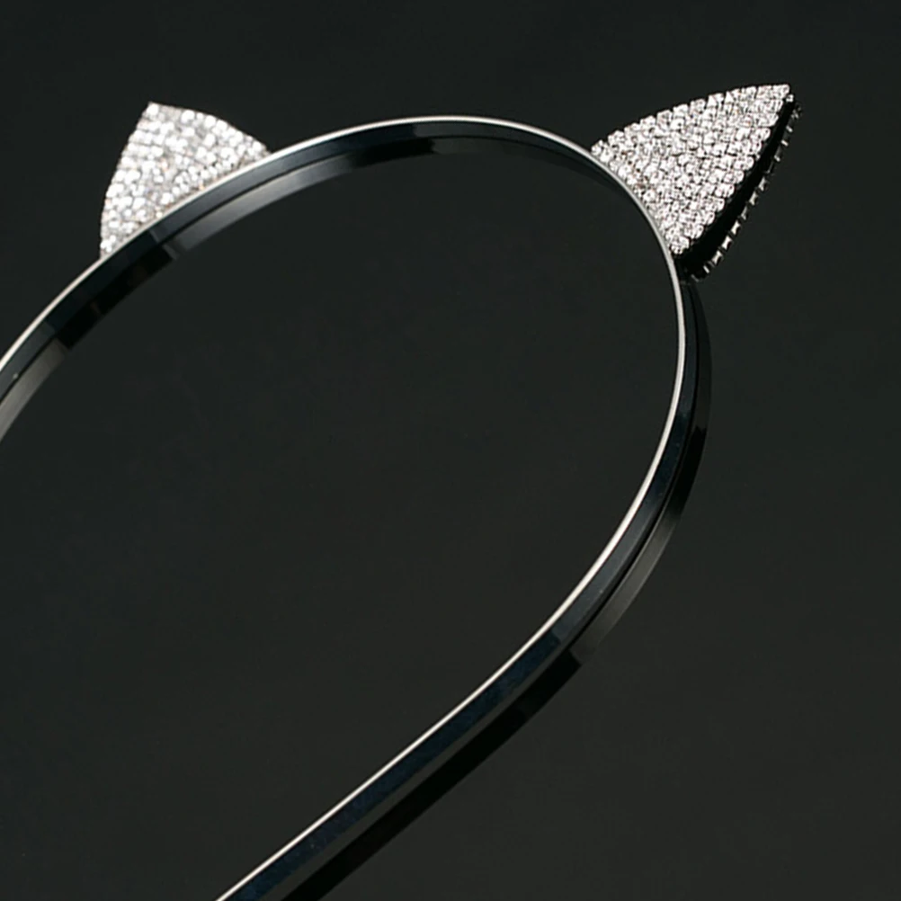 

2Pcs Cat Ears Headband Rhinestone Crystal Hairband Women Halloween Girls Accessories Silver Stylish Prom Party Christmas Hair