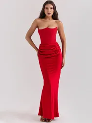 Articat Elegant Strapless Satin PatchWork Bodycon Party Club Evening Dress Women Winter Sexy Backless Female Vestido 2025 New