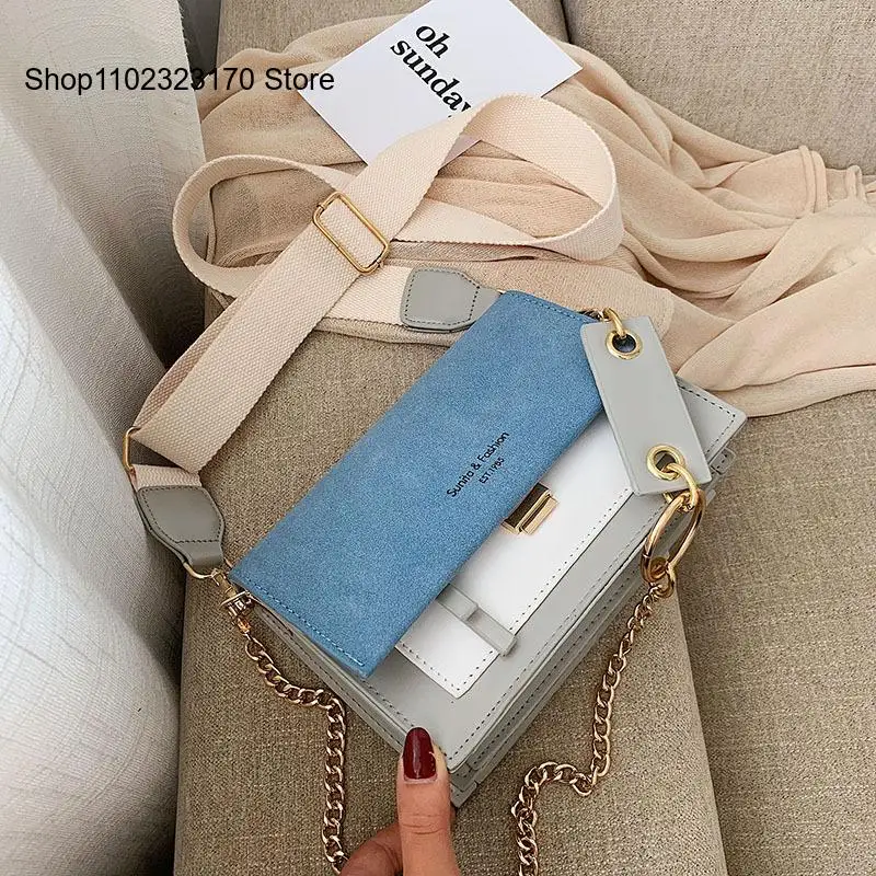 Color Blocking Chain Frosted Single Shoulder Crossbody Small Square Bag for Women