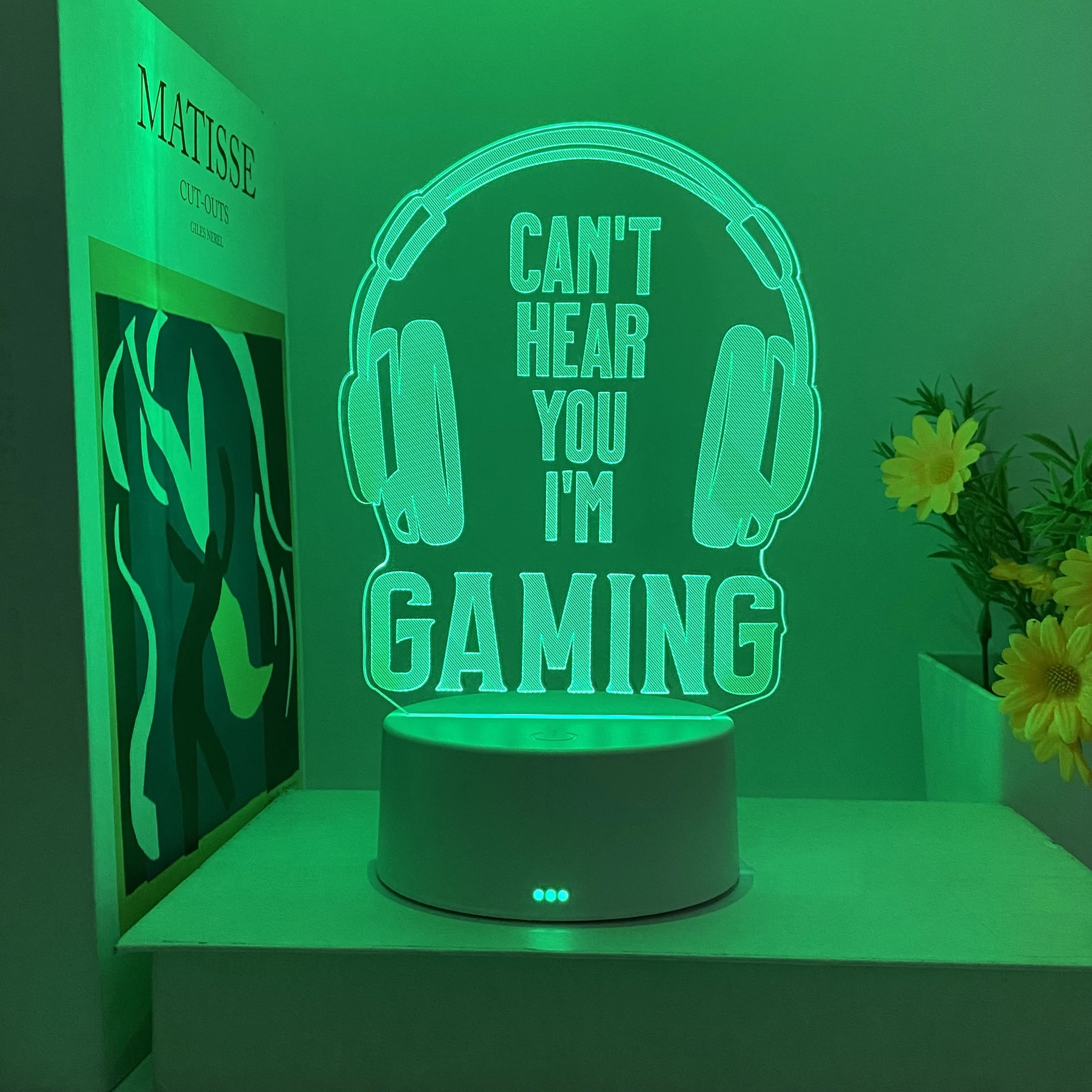 1-delig met koptelefoonpatroon versierd LED-licht, USB-plug-in nachtlampje, een cadeau voor gamers. Festival- en verjaardagscadeautjes.