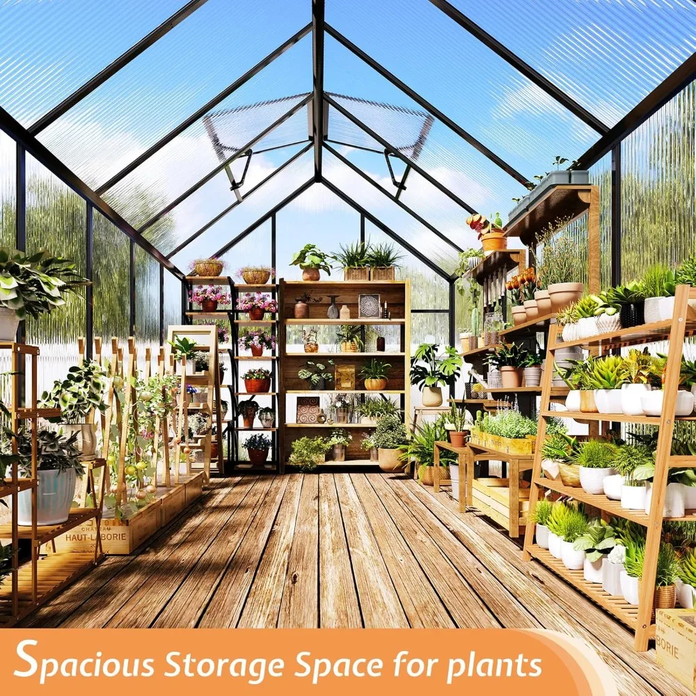 

6x8x6.3 FT Polycarbonate Greenhouse for Outdoors with 2 Windows, Dual Swing Doors, Aluminum Walk-in Frame, Heavy Duty