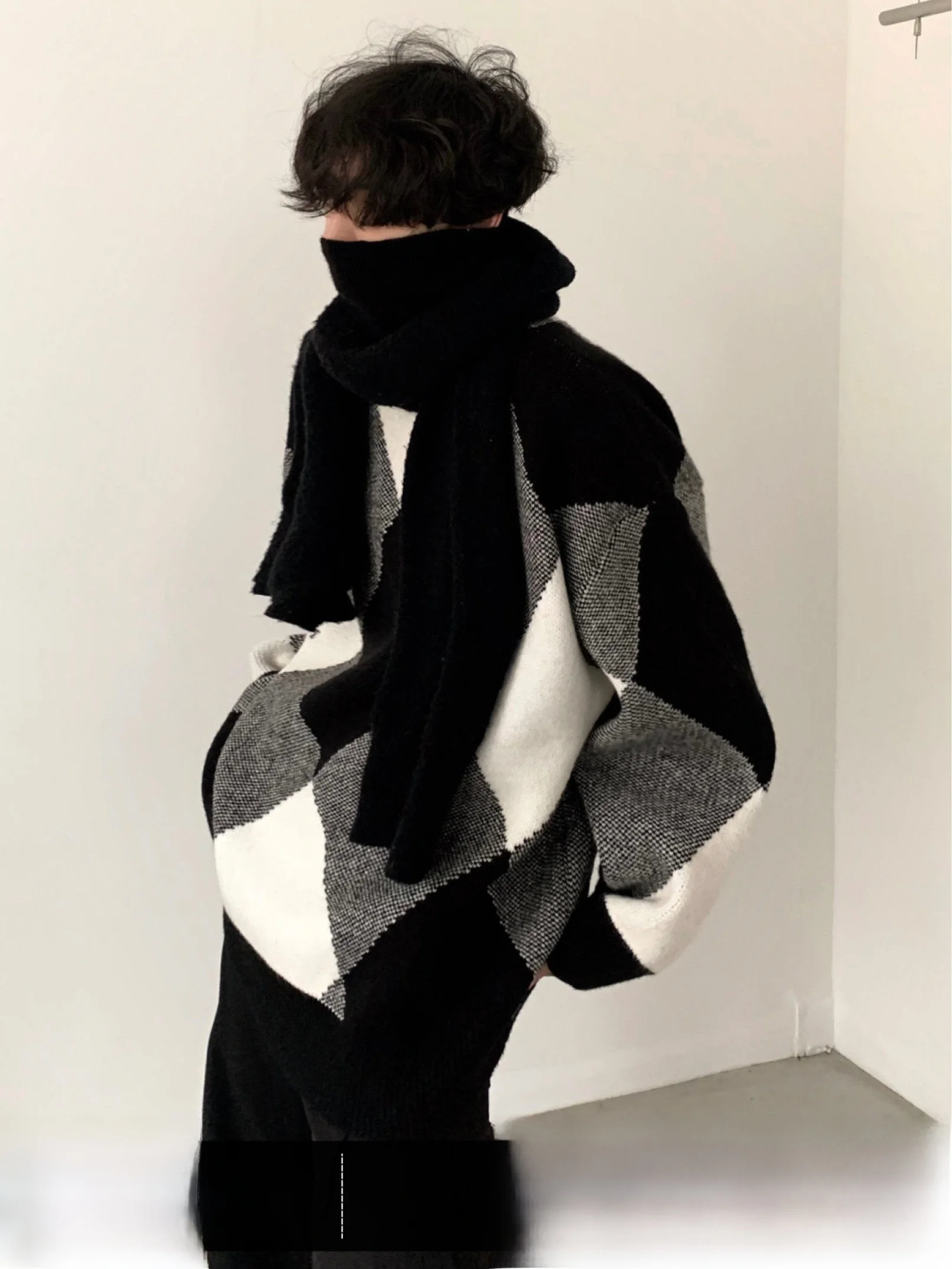 Original High-Neck Men's Knitwear Couple's Black White Casual Sweater Autumn Winter Loose Fit Youthful Style Breathable Long ...