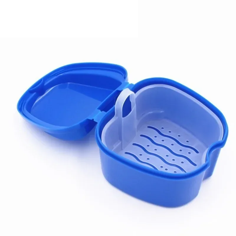 1PC Oral Denture Care Bath Box False Teeth Cleaning Nursing with Hanging Net Container Cleaning False Teeth Bath Case