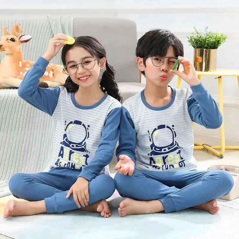 Kids Pajamas for Boys 2 3 4 6 8 9 10 12Years Cotton Sleepwear Set Cat Pijamas Winter Long Sleeve Children Pyjamas Sleep Clothing