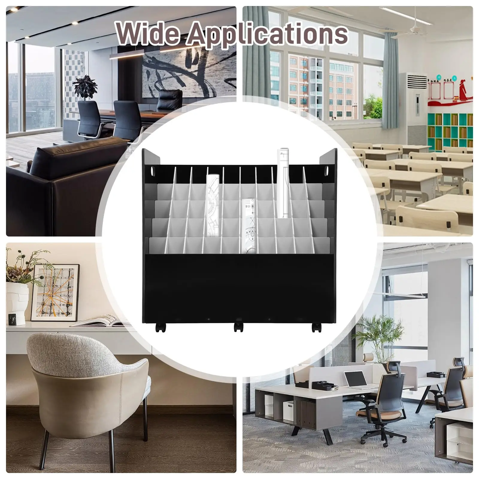 منظم تخزين الطباعة الزرقاء، منظم الملفات الملفوف 50 فتحة، عربة تخزين الملفات المتحركة، حامل المستندات الملفوفة للمكتب والمنزل،