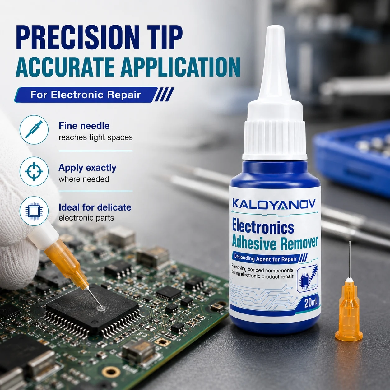 20ml Electronics Adhesive Glue Remover Debonding Agent for Phone Tablet LCD PCB BGA Repair with Precision Needle Dispenser Tool