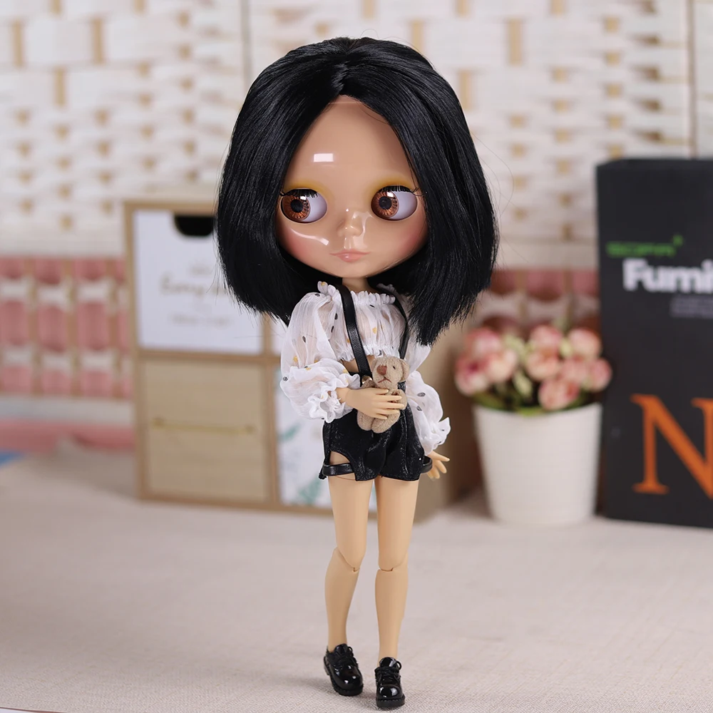 

ICY DBS Blyth doll ball joint body black hair glossy, matte face nude doll and set doll dress up game gift fot girl