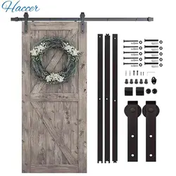HACCER 4-9.6FT Sliding Barn Door Rail Hardware Carbon Steel Barn Door Hanger System Heavy Duty Roller Track for Single Door