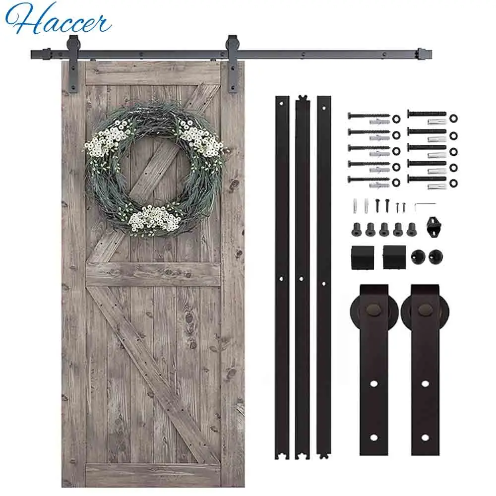 HACCER 4-9.6FT Sliding Barn Door Rail Hardware Carbon Steel Barn Door Hanger System Heavy Duty Roller Track for Single Door