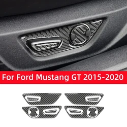 Accesorios de coche para Ford Mustang GT 2015-2021, asiento de coche Interior de fibra de carbono, botón de ajuste, marco de Panel, cubierta embellecedora, pegatina de decoración