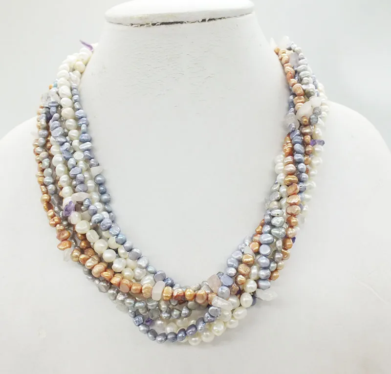 Exquisite. Multi-strand 4MM natural pearl necklace  19