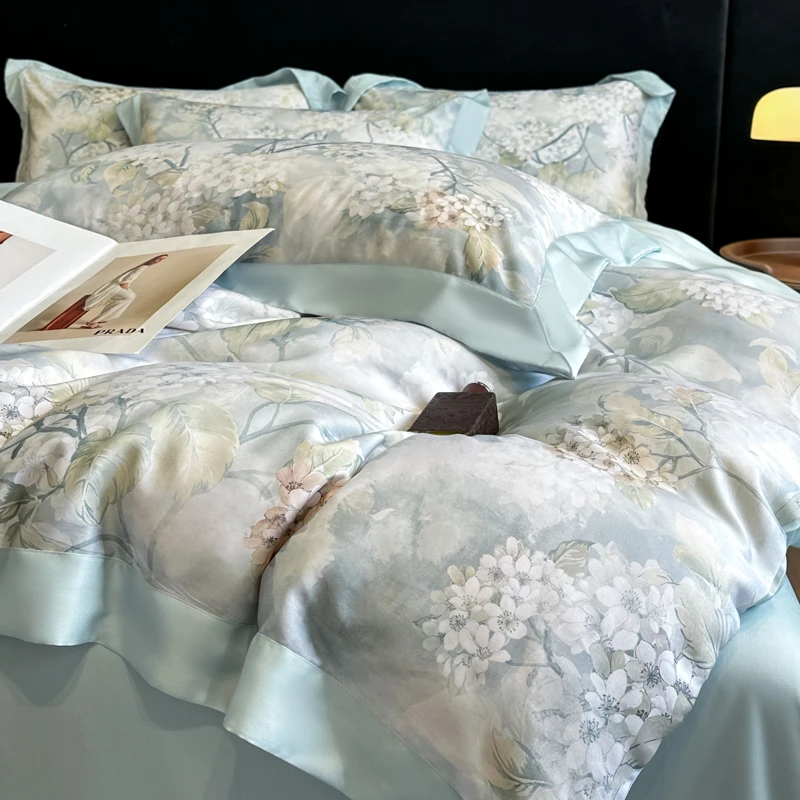 4Pcs Light Luxury Bedding Set High Density Active Printing Duvet Cover Sheet Pillowcase Ice silk Summer Comforter Bedding Sets