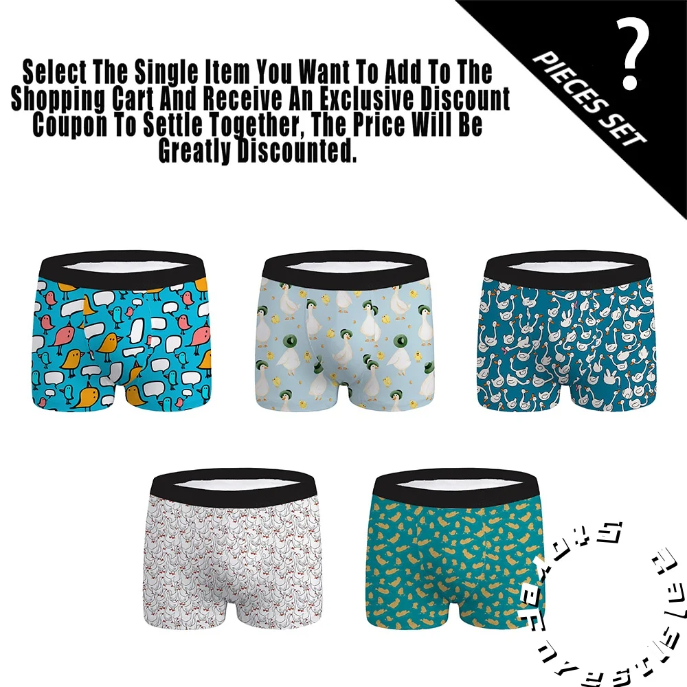 5-Piece Fashion Full Duck Print Men's Underwear Boxers Comfortable Breathable Soft Casual Men's Underwear