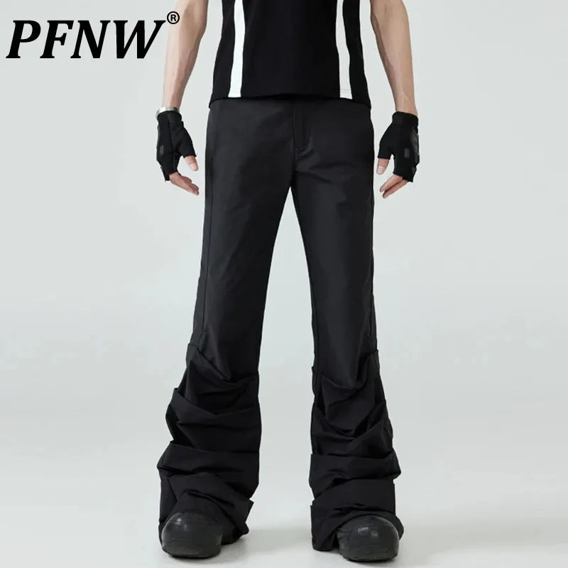 

PFNW New Male Pants Casual Folding Boot Cut Trousers Straight Solid Color Wide Leg Men's Trousers Dark Style Autumn Trend 12C559