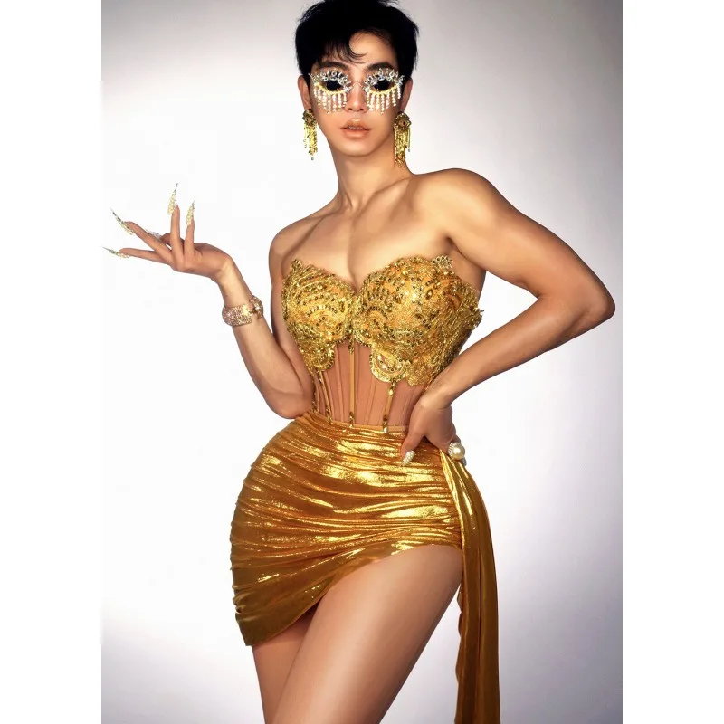 Women Sexy 2 Piece Set 2026 Valentine's Day Diamonds Sweatheart Vest Crop Tops + Ribbon Ruched Bodycon Mini Skirts Party Suits