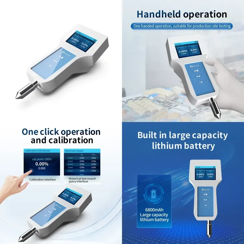 Residual Oxygen Meter for Measuring O2 CO2 N2 Mixing Ratio in Hollow Packaging Containers and Sealed Bottles OEM Support