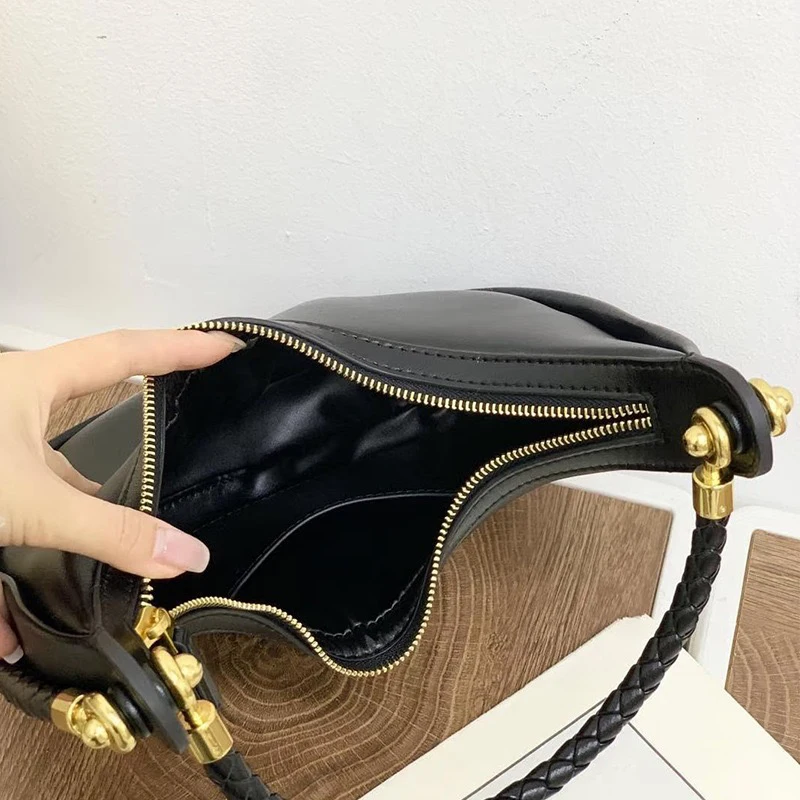 Classic Round Moon Slim Bags For Women Luxury Designer Handbags Purses 2026 New In PU Woven Double Strap Small Underarm Shoulder