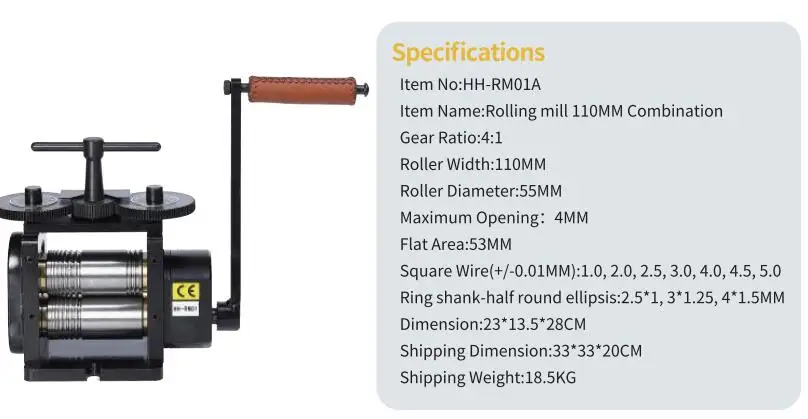 RM01 PEPE Roller Machine, Flat Rolling Mill 110mm For Making Flat, Square & Half Round Sheet Stock, Jewelry Tools & Equipment