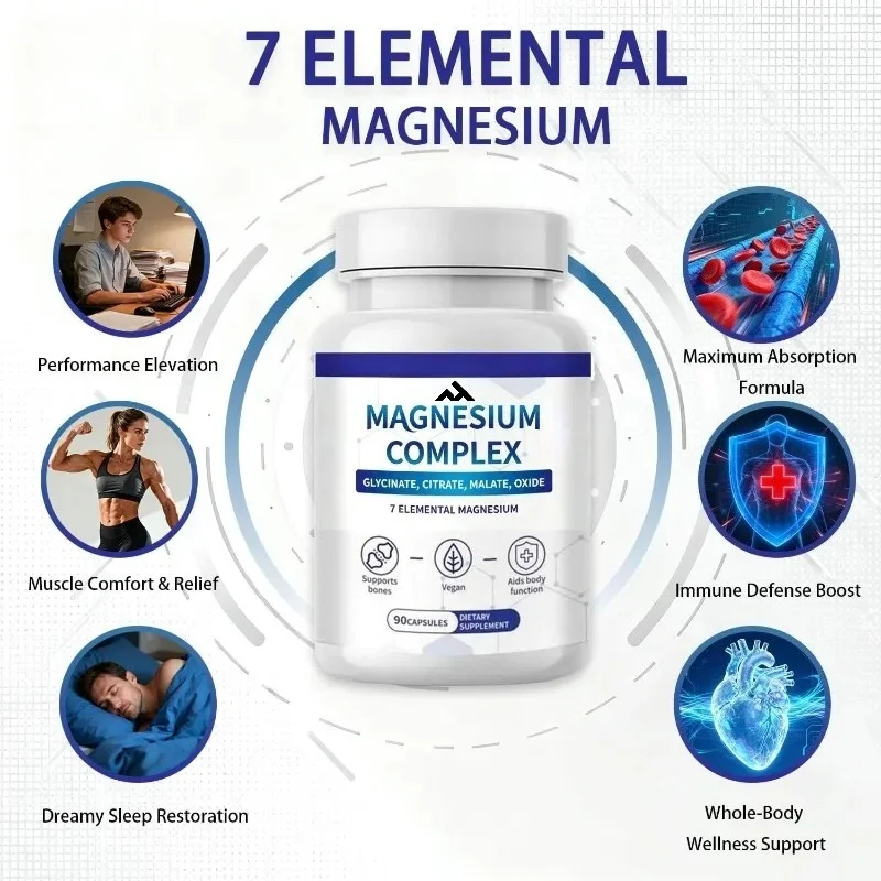 Magnesium Complex 7-element Supplement 1000mg Containing Glycine, Citrate, Malate -60 Capsules
