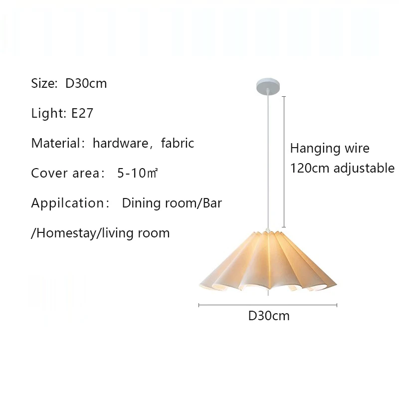 Japanse stijl, Wabi-Sabi-stijl, stoffen kroonluchter voor de eetkamer, keuken, bar of slaapkamer, Franse retro plafondlamp, beige hanglamp.