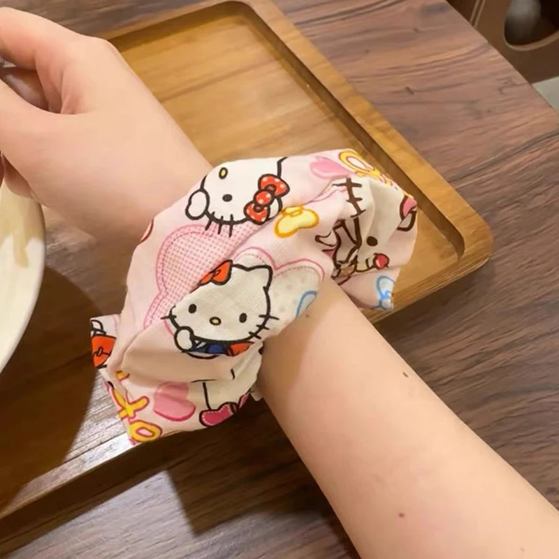 Sanurgente-Grand chouchou imprimé Hello Kitty pour filles, ULà cheveux de chat de dessin animé, vêtements de sauna pour filles, Kawaii Anime, mignon, doux, cœur