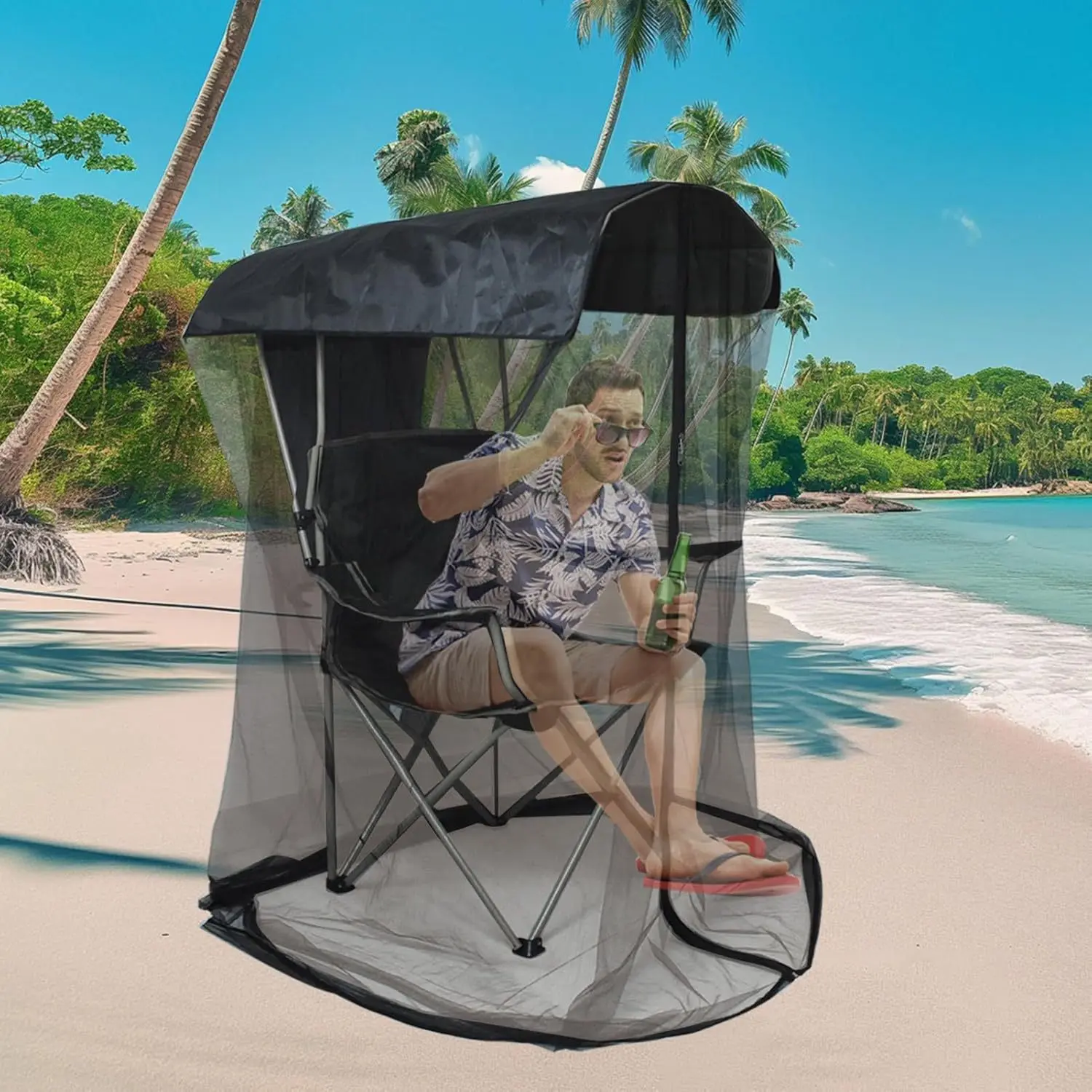 Portable Folding Camping Chair With Mosquito Net, Polyester Mesh Tent Chair, Suitable For Outdoor Hiking And Fishing