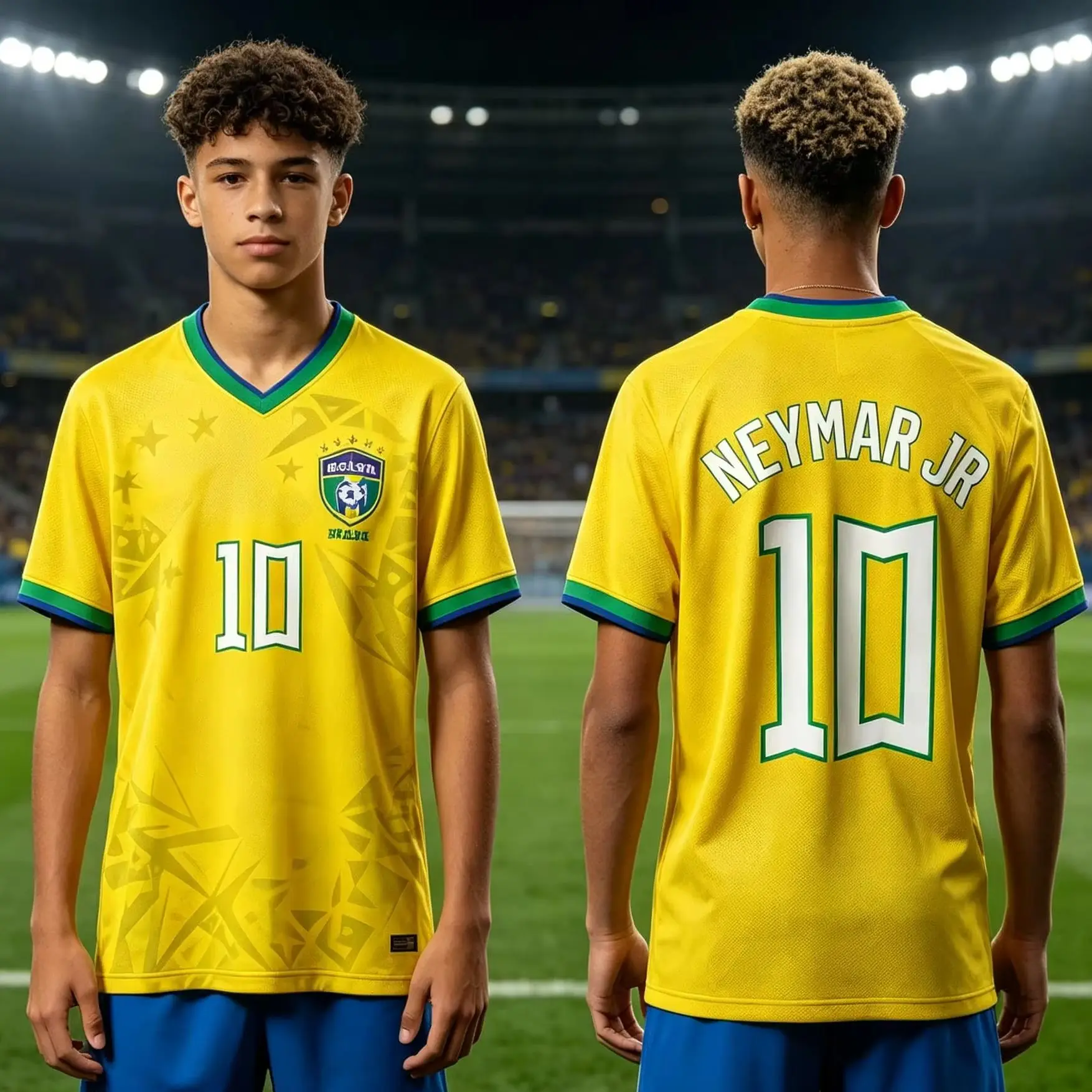 Image of Brasilien Neymar Jr 10 Fußball-Top Herren T-Shirt Damen T-Shirt Jungen Top Kinder Eltern-Kind V-Ausschnitt Schnelltrocknend Kurzarm Kinder T-Shirt