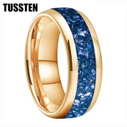 TUSSTEN 4/6/8MM Men's and Women's Wedding Tungsten Ring Blue Crystal Stone Inlaid Comfortable Fit