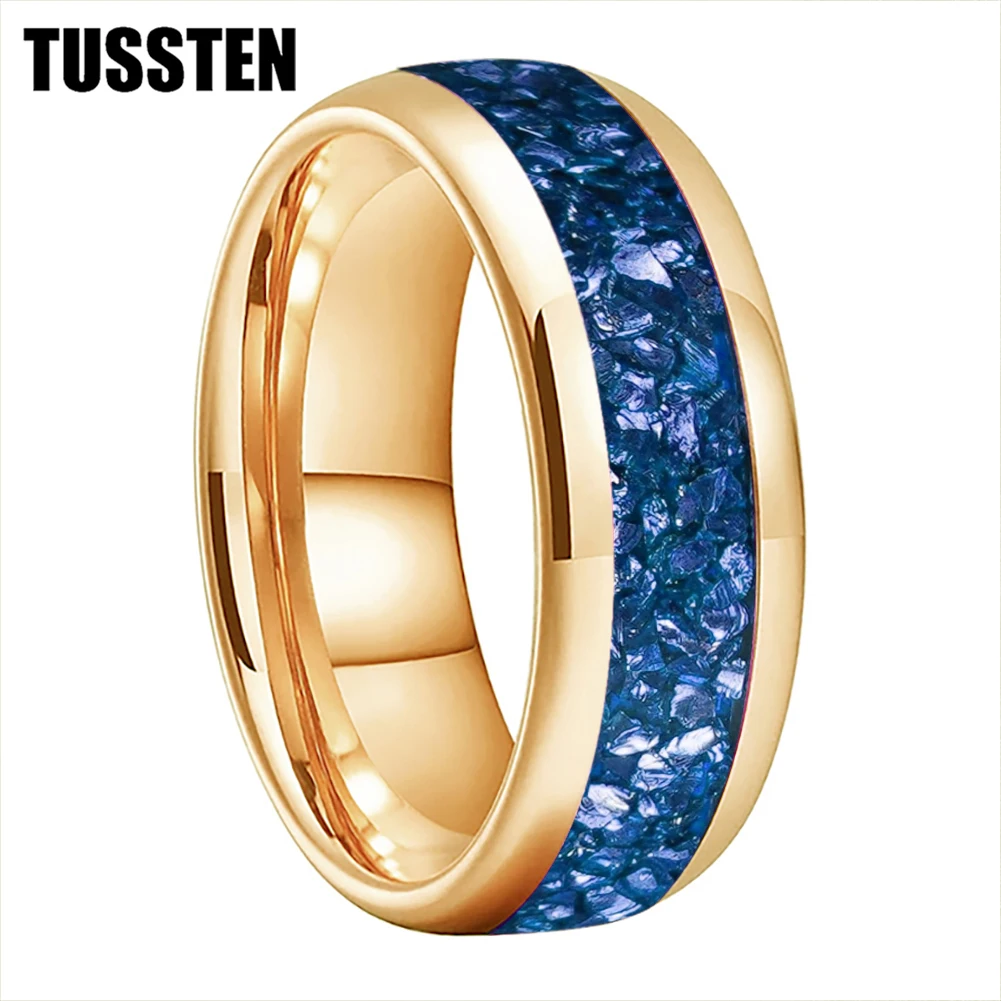 TUSSTEN 4/6/8MM Men's and Women's Wedding Tungsten Ring Blue Crystal Stone Inlaid Comfortable Fit