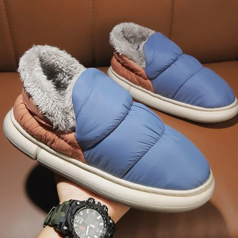 Men's Korean Winter Snow Boots Couple Fleece Lined Cotton Slippers Waterproof Warm Anti Cold Shoes for Winter Indoor Outdoor